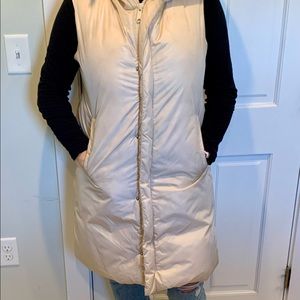 MANGO Long Sleeveless Hooded Puffer Vest Cream
